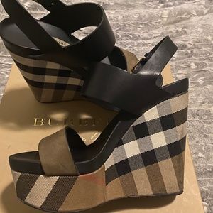 Burberry Check Plaid Wedge Sandals